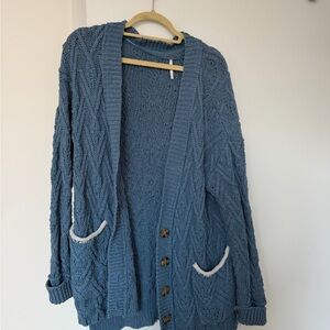 Free People Teal Cable Knit Cardigan